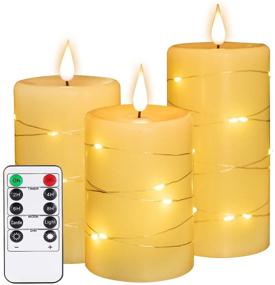 img 4 attached to 🕯️ Set of 3 Flameless Battery Operated Flickering Candles: LED Electric Candles with Embedded String Lights, 10-Key Remote Control, Dancing Flame, Real Wax (Batteries not Included)