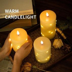 img 2 attached to 🕯️ Set of 3 Flameless Battery Operated Flickering Candles: LED Electric Candles with Embedded String Lights, 10-Key Remote Control, Dancing Flame, Real Wax (Batteries not Included)