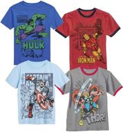 👕 marvel avengers superheroes 4 pack t-shirt set - hulk, iron man, captain america, thor, spider-man - boys logo