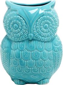 img 4 attached to 🦉 Large Aqua Blue Ceramic Cooking Utensil Holder - Owl Design, Kitchen Storage Crock by MyGift