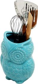 img 1 attached to 🦉 Large Aqua Blue Ceramic Cooking Utensil Holder - Owl Design, Kitchen Storage Crock by MyGift