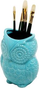 img 2 attached to 🦉 Large Aqua Blue Ceramic Cooking Utensil Holder - Owl Design, Kitchen Storage Crock by MyGift