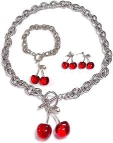 img 3 attached to Stainless Adjustable Necklace Earrings Girls Red