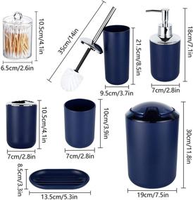 img 3 attached to 🚽 HOMEACC Navy Blue Bathroom Set of 8 with Toothbrush Holder, Toothbrush Cup, Soap Dispenser, Soap Dish, Toilet Brush Holder, Trash Can, Cotton Swab Box - Plastic Bathroom Accessories for Home and Bathroom