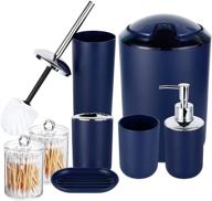 🚽 homeacc navy blue bathroom set of 8 with toothbrush holder, toothbrush cup, soap dispenser, soap dish, toilet brush holder, trash can, cotton swab box - plastic bathroom accessories for home and bathroom logo