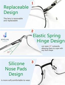 img 1 attached to 👓 KIYOJIN Silver Metal Wire Frame Reading Glasses with Blue Light Blocking for Computer Work - Complete with Eyeglasses Case and Spring Hinges (1.25 Power) for Men and Women