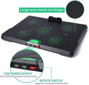 img 1 attached to 🖥️ Laptop Cooling Pad, Coolertek USB Powered Gaming Laptop Cooler Stand with 5 Silent Fans, Dual USB 2.0 Ports Adjustable Cooling Pad for 12-17.3" Laptops, Enhances Performance and Supports K13 Green Light