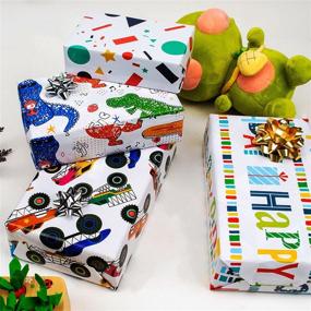 img 1 attached to 🎁 ZHULUOJI Birthday Cartoon Wrapping Paper for Kids - 12 Sheets Folded Flat Gift Wrap in 19.7 X 27.6 Inch Per Sheet Size