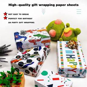 img 3 attached to 🎁 ZHULUOJI Birthday Cartoon Wrapping Paper for Kids - 12 Sheets Folded Flat Gift Wrap in 19.7 X 27.6 Inch Per Sheet Size