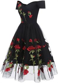 img 3 attached to Aofur Vintage Embroidered Rockabilly Black_Long Women's Clothing in Dresses