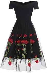 img 2 attached to Aofur Vintage Embroidered Rockabilly Black_Long Women's Clothing in Dresses