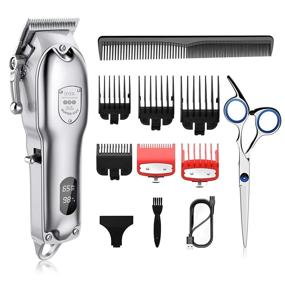 img 4 attached to 💈 OFOOR Silver Hair Clippers for Men - Professional Hair Cutting Kit with Scissors & LED Display - Rechargeable Cordless Haircutting Beard Trimmer Electric Barbers Grooming Set