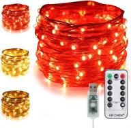 er chen dimmable usb string lights: 33ft 100 led warm white & red color changing fairy 🎉 lights with remote control & timer - 8 modes silver coated copper wire lights for bedroom, patio, party logo