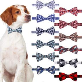 img 4 attached to 🐾 Saintrygo 12-Piece Plaid Dog Bow Ties: Adjustable Pet Bow Ties for Stylish Cats and Dogs - Classic Plaid Grooming Accessories