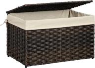 📦 songmics brown storage box with cotton liner - rattan-style storage basket trunk with lid and handles for bedroom, closet, and laundry room - 21.9 x 13.4 x 13.4 inches (urst56br) logo