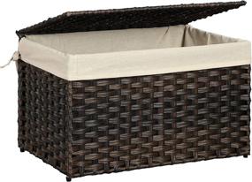 img 4 attached to 📦 SONGMICS Brown Storage Box with Cotton Liner - Rattan-Style Storage Basket Trunk with Lid and Handles for Bedroom, Closet, and Laundry Room - 21.9 x 13.4 x 13.4 Inches (URST56BR)