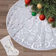 snowy white christmas tree skirt, 48 inch large xmas tree skirt for festive tree decorations logo