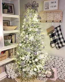 img 1 attached to 🎄 6 Ft Flocked Pop Up Christmas Tree - Easy Storage, Pre-lit Pine with 250 LED Lights, 102 Holiday Ornaments, Burlap Tree Skirt - White and Silver Christmas Decorations