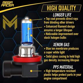 img 3 attached to 💡 Mega Racer H11 Low Beam 9005/HB3 High Beam Super White 5000K 12V Xenon Halogen Headlight Replacement Light Bulbs - Pack of 4 Bulbs