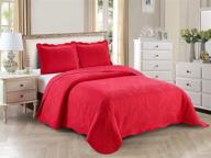 🏡 new home collection 3pc king/cal king oversized elegant embossed bedspread set - solid red, light weight logo