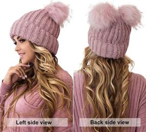 img 2 attached to Women's Braxton Beanie - Cable Knit Winter Hat with 2 Pom Ears, Warm Fleece Lined Ski Cap - Perfect for Snowy Outdoor Activities