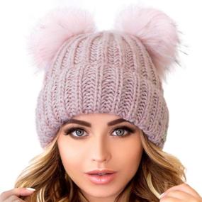 img 4 attached to Women's Braxton Beanie - Cable Knit Winter Hat with 2 Pom Ears, Warm Fleece Lined Ski Cap - Perfect for Snowy Outdoor Activities