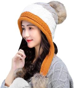 img 4 attached to 🧣 Fleece Lined Winter Beanie Hat with Ear Flaps and Pompoms for Women - Huamulan Ski Cap Dual Layered