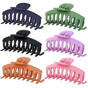 img 4 attached to 💇 Enhance Your Hairdo with 6Pcs Large Hair Claw Clips for Women - Big, Strong Hold for All Hair Types! Fashionable Colors Included!