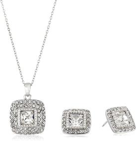 img 4 attached to 💎 Sterling Silver Princess Cut Halo Pendant Necklace and Stud Earrings Jewelry Set with Swarovski Crystal Elements