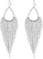 💎 luxury cz fringe drop statement earrings for women and teen girls - cubic zirconia tassel crystal chain dangle hook stud earring - elegant wedding, birthday, party, prom jewelry gift logo