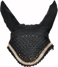 img 2 attached to 🐎 Manaal Enterprises Soft Crochet Breathable Cotton Ear Net Hood with Piping - Horse Ear Protector Bonnet Flyveil (Sizes: Full, Cob & Pony) - Cotton Black Equestrain