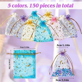 img 3 attached to 🌟 Set of 150 Sheer Organza Drawstring Candy Pouches with Moon Star Design - Ideal for Halloween, Christmas, Wedding Party Favors (3.5 x 4.7 Inch, 5 Vibrant Colors)