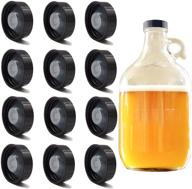 🍾 pack of 12 38mm growler caps with poly seal screw caps – compatible with 1/2 gallon and 1 gallon glass jugs for homebrew wine making and beer brewing – black logo