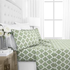 img 4 attached to 🛏️ Italian Luxury Queen Size Sheets & Pillowcase Set with Deep Pockets - Microfiber Bedding Sets - Machine Washable - Sage Green