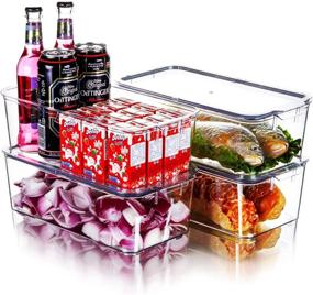 img 4 attached to 🥶 Clear Refrigerator Organizer Bins with Lids - Stackable, Airtight, BPA-Free Plastic Containers for Fridge, Freezer, and Kitchen Storage - LIHABILAL Refrigerator Bins with Handles