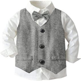 img 2 attached to SANGTREE Baby Boys Dress Shirt with Bowtie and Suspender Pants - Sizes 6 Months to 6 Years