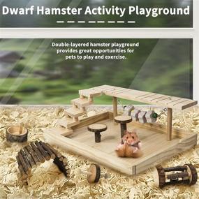 img 3 attached to 🐹 Natural Wood Activity Playground for Hamiledyi Dwarf Hamsters - Gerbil Climbing Platform and Gym System Set with Lava Stone Chewing Toy, Ladder Bridge Ramp - Syrian Exercise Cage Accessories