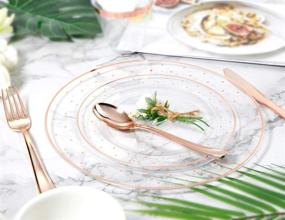img 1 attached to 🌹 BUCLA 25-Guest Rose Gold Plastic Plates Set with Disposable Plastic Silverware and 9oz Cups - Polka Dot Plastic Dinnerware including 25 Dinner Plates, 25 Salad Plates, 25 Forks, 25 Knives, 25 Spoons, and 25 Cups