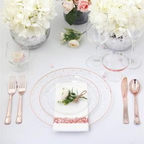 img 2 attached to 🌹 BUCLA 25-Guest Rose Gold Plastic Plates Set with Disposable Plastic Silverware and 9oz Cups - Polka Dot Plastic Dinnerware including 25 Dinner Plates, 25 Salad Plates, 25 Forks, 25 Knives, 25 Spoons, and 25 Cups