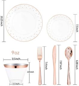 img 3 attached to 🌹 BUCLA 25-Guest Rose Gold Plastic Plates Set with Disposable Plastic Silverware and 9oz Cups - Polka Dot Plastic Dinnerware including 25 Dinner Plates, 25 Salad Plates, 25 Forks, 25 Knives, 25 Spoons, and 25 Cups