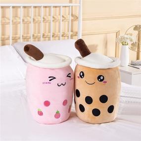 img 2 attached to 🧋 Cute Bubble Tea Plushie - Big Stuffed Toy Pillow, Fruit Milk Tea Shaped Pillow for Kids - Perfect Birthday Gift (9.4 inch, Brown Open Eyes)