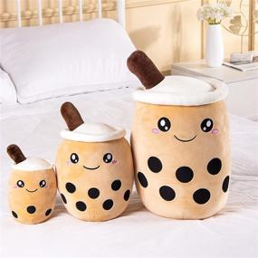 img 3 attached to 🧋 Cute Bubble Tea Plushie - Big Stuffed Toy Pillow, Fruit Milk Tea Shaped Pillow for Kids - Perfect Birthday Gift (9.4 inch, Brown Open Eyes)