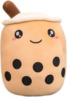 🧋 cute bubble tea plushie - big stuffed toy pillow, fruit milk tea shaped pillow for kids - perfect birthday gift (9.4 inch, brown open eyes) logo