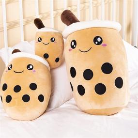 img 1 attached to 🧋 Cute Bubble Tea Plushie - Big Stuffed Toy Pillow, Fruit Milk Tea Shaped Pillow for Kids - Perfect Birthday Gift (9.4 inch, Brown Open Eyes)