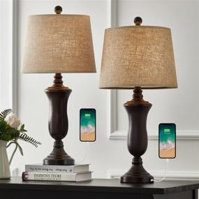 img 4 attached to Oneach Modern Table Lamps Set Of 2 With USB Port For Living Room Bedroom 25&#34