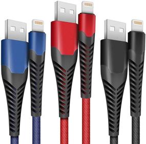 img 4 attached to 3-Pack 6ft Nylon Braided Lightning Cable Fast Charger Cord for iPhone 11 Pro Max XS XR X 8 7 6 Plus 5, iPad Pro iPod Airpods and More (3x6ft)