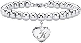 img 4 attached to Stylish Initial Heart Charm Bracelets: Personalized 26 Letters Bracelet with 💌 6mm Stainless Steel Beads - Ideal Alphabet Bracelet for Women's Birthday Gifts