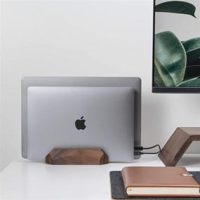 img 1 attached to Oakywood Dual Laptop Vertical Stand: Sleek Adjustable Holder for MacBook, iPad, Surface - Walnut Finish