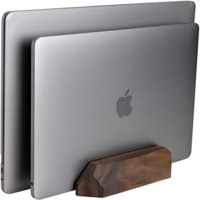 img 4 attached to Oakywood Dual Laptop Vertical Stand: Sleek Adjustable Holder for MacBook, iPad, Surface - Walnut Finish