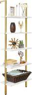 📚 superjare modern ladder shelf, 5-tier open wall-mounted bookshelf with stable metal frame, 72 inches storage rack shelves, stand bookcase for home office - marble and gold logo